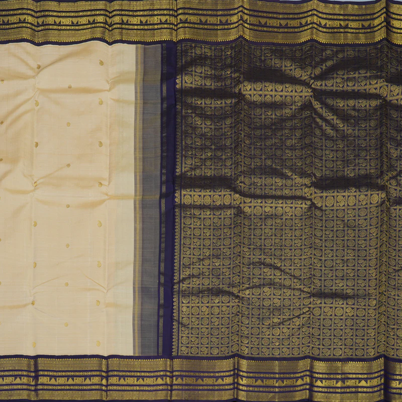 Hayagrivas Handloom Beige Kanjivaram Silk Saree with Midnight Blue Border KBE2086A13-1 - Image 6