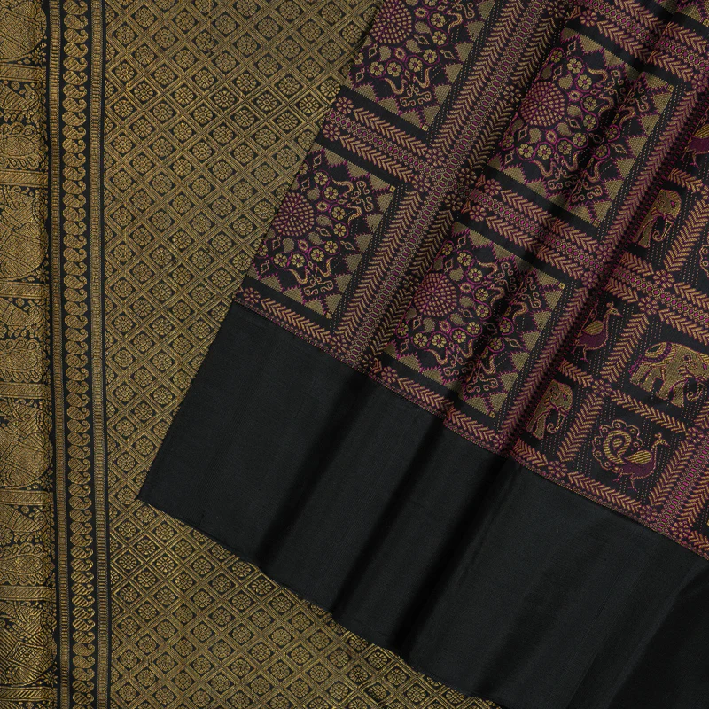 Hayagrivas Handloom Black Kanjivaram Silk Saree KBE2434C9-1 - Image 3