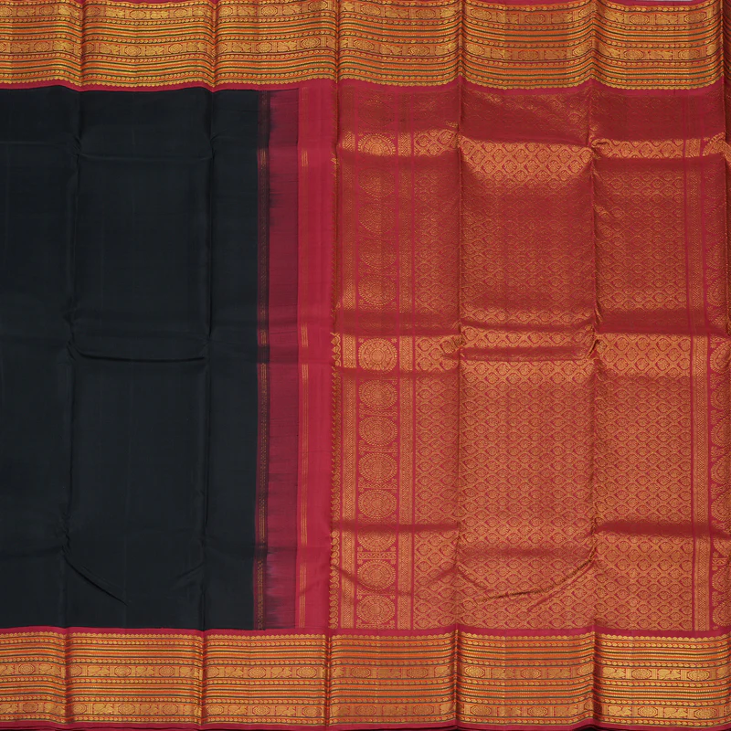Hayagrivas Handloom Black Kanjivaram Silk Saree with Maroon Border KSBE12I6-7 - Image 3
