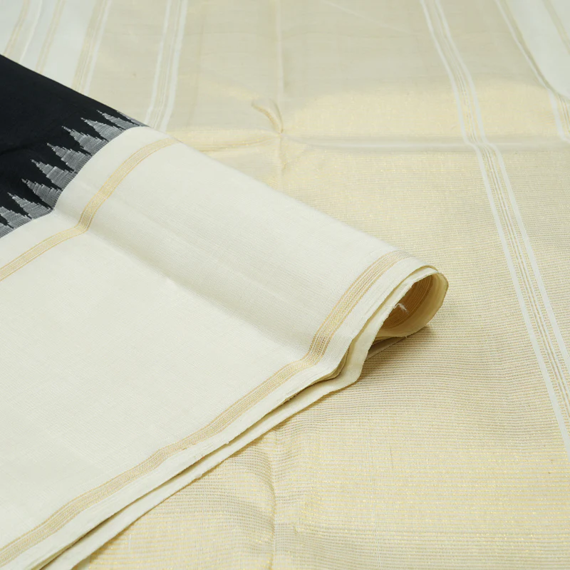 Hayagrivas Handloom Black Kanjivaram Silk Saree with Milk White Border KBD1560A4-6 - Image 3