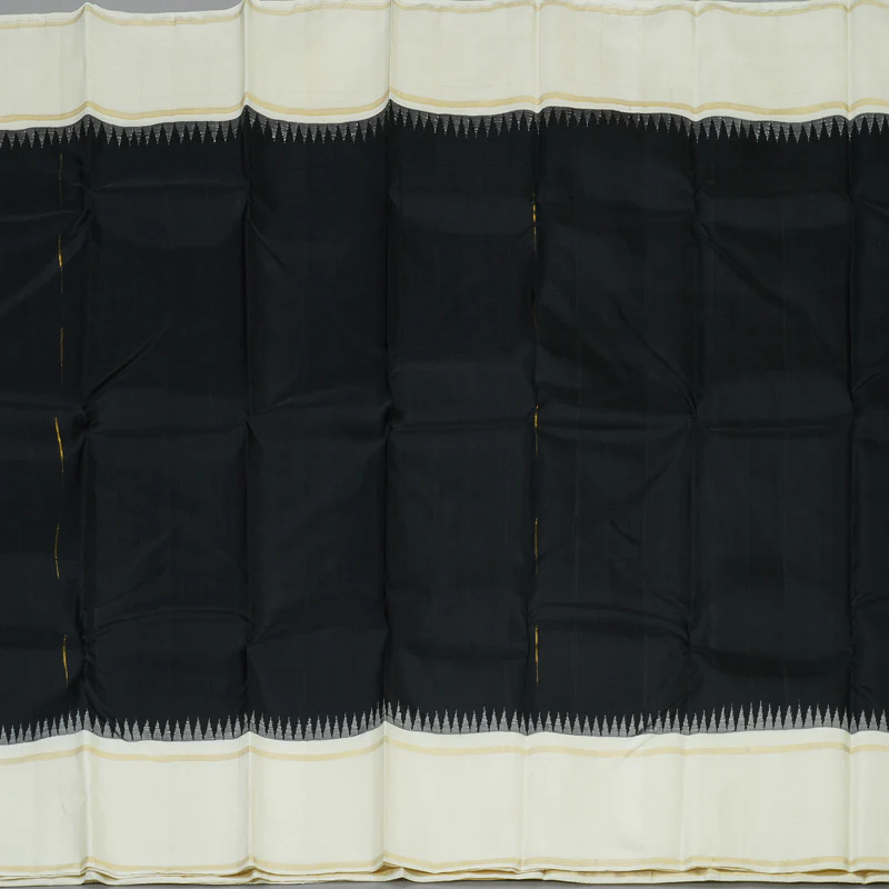 Hayagrivas Handloom Black Kanjivaram Silk Saree with Milk White Border KBD1560A4-6 - Image 4