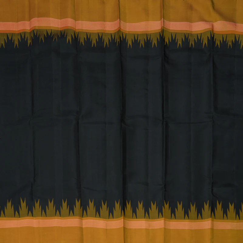 Hayagrivas Handloom Black Kanjivaram Silk Saree with Mustard Yellow Border KBF403F6-2 - Image 3