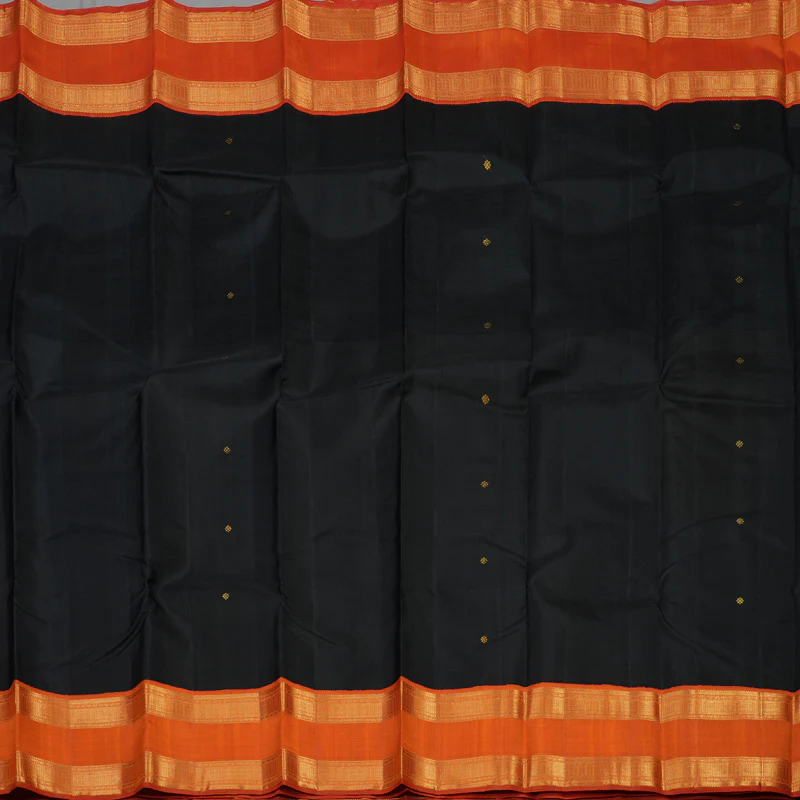 Hayagrivas Handloom Black Kanjivaram Silk Saree with Orange Border KBE1367J12-1 - Image 5