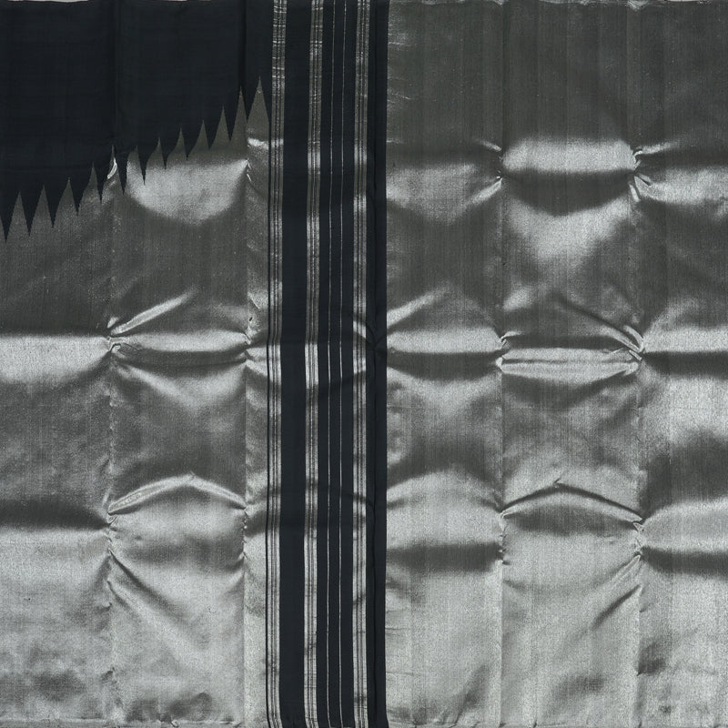Hayagrivas Handloom Black Kanjivaram Silk Saree with Silver Tissue Border KBE1999L38-1 - Image 5