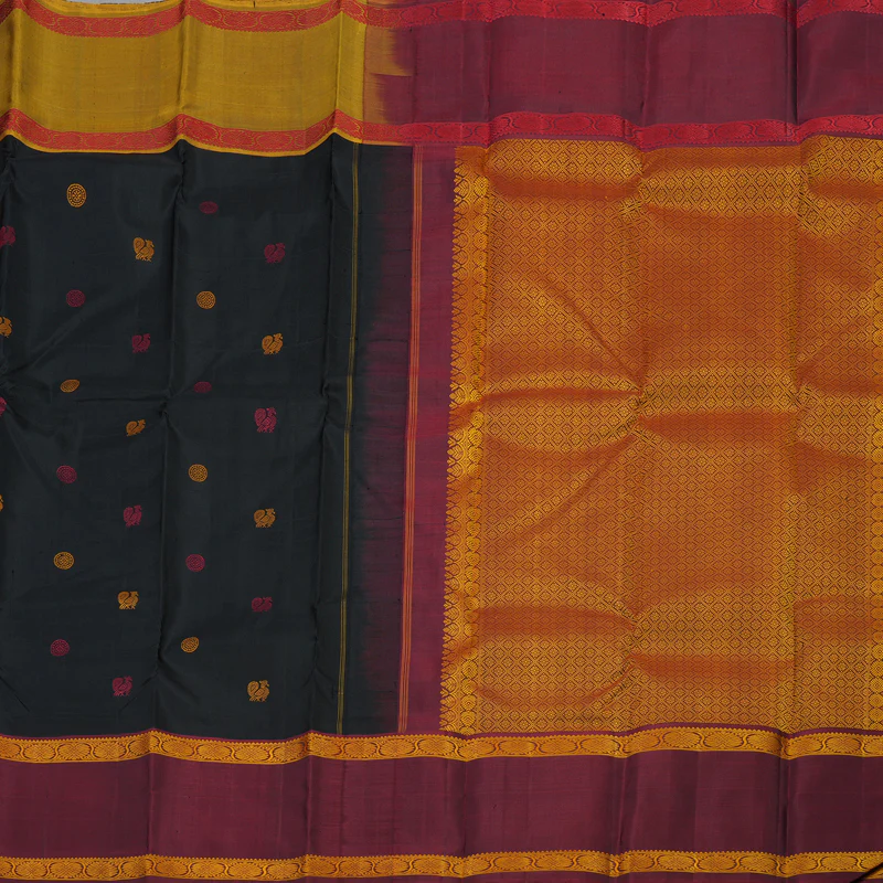 Hayagrivas Handloom Thread Work Silk Saree in Classic Black KBE1439J5-1 - Image 5