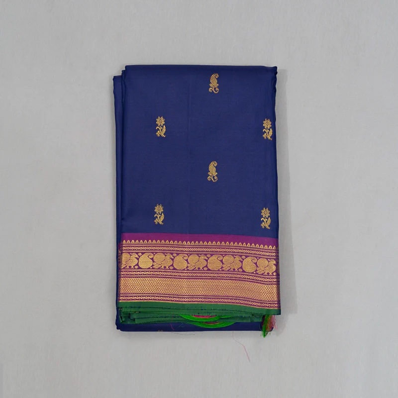 Hayagrivas Handloom Royal Blue Kanjivaram Silk Saree with Purple Border KSBE4H8-1 - Image 2