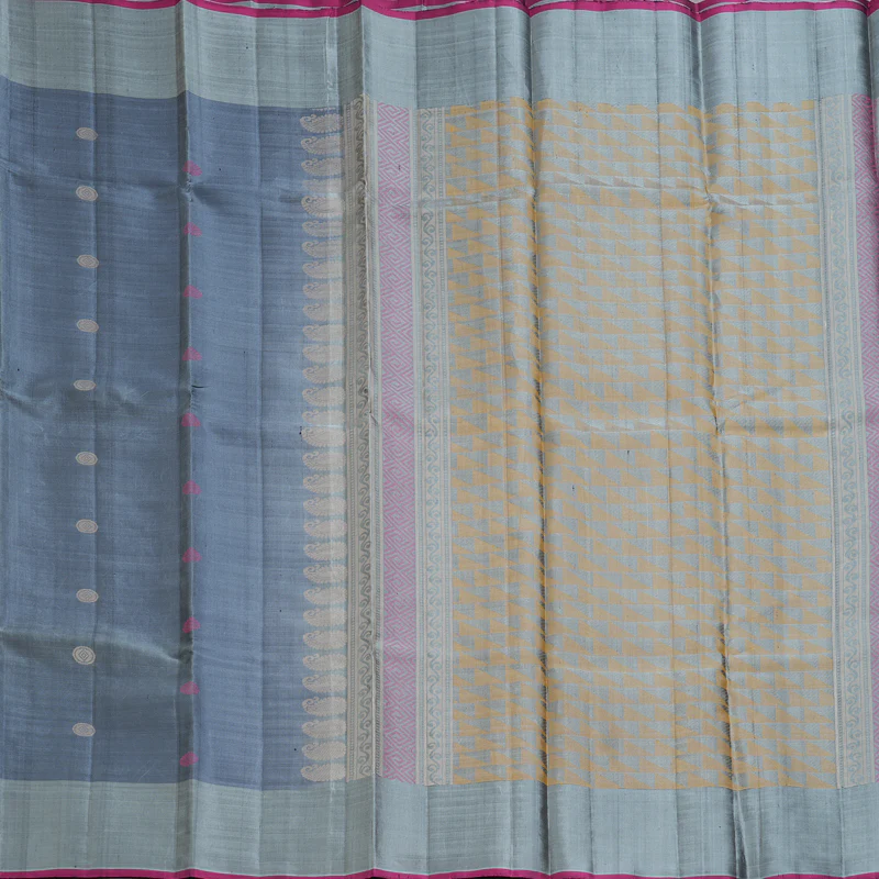 Hayagrivas Handloom Bluish-Grey Kanjivaram Silk Saree KBE866H9-3 - Image 5