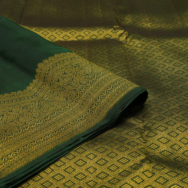 Hayagrivas Handloom Bottle Green Kanjivaram Silk Saree KBE804H2-1 - Image 3