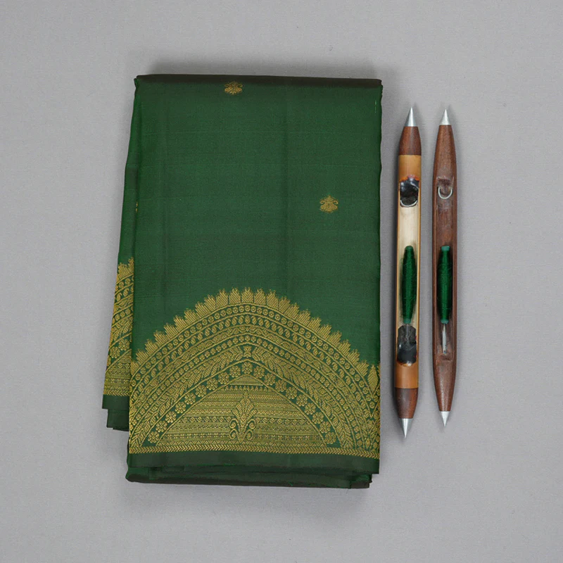 Hayagrivas Handloom Bottle Green Kanjivaram Silk Saree KBF163D1-2 - Image 2