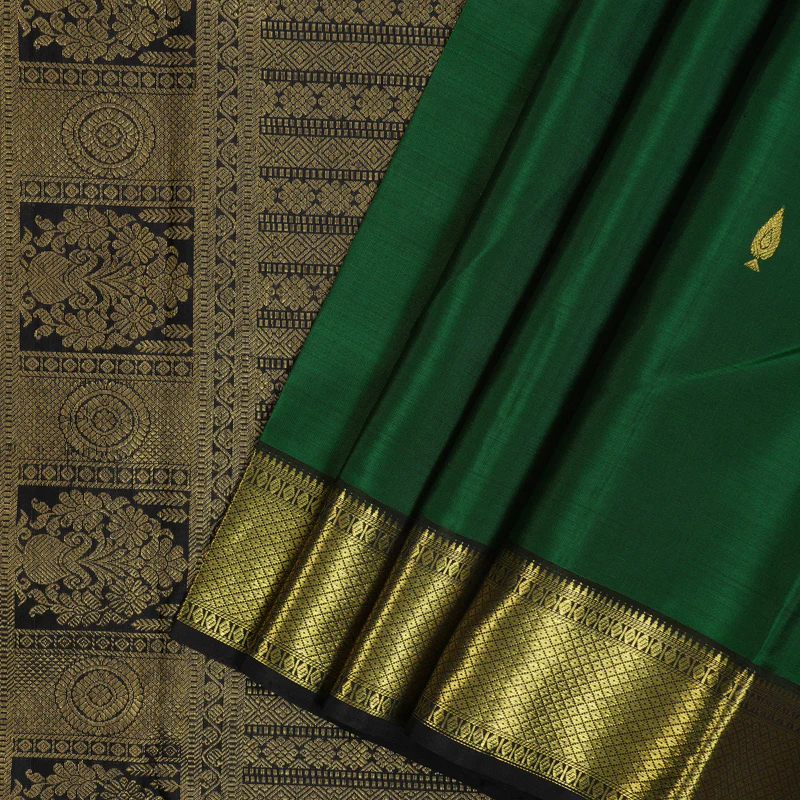 Hayagrivas Handloom Bottle Green Kanjivaram Silk Saree with Black Border KBE1954L4-5 - Image 2