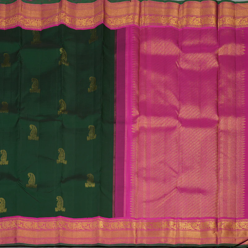 Hayagrivas Handloom Bottle Green Kanjivaram Silk Saree with Magenta Border KBE1582K3-2 - Image 6