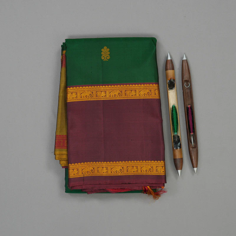 Hayagrivas Handloom Bottle Green Kanjivaram Silk Saree with Maroon border KBE1439J10-1 - Image 2