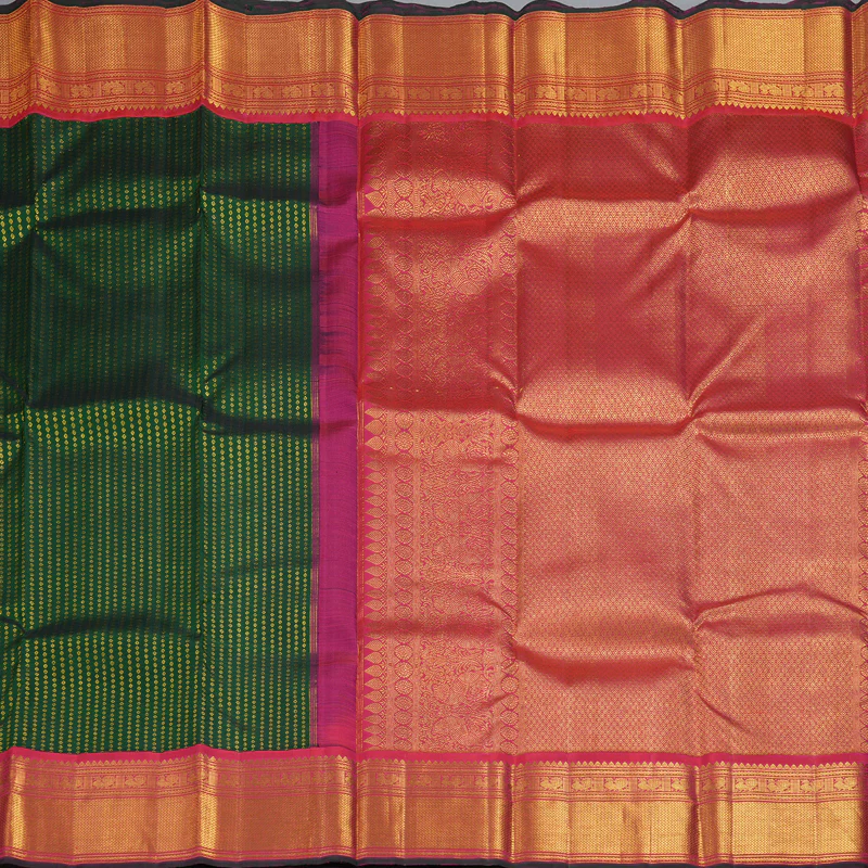Hayagrivas Handloom Bottle Green Kanjivaram Silk Saree with Pink Border KBF411F35-1 - Image 5