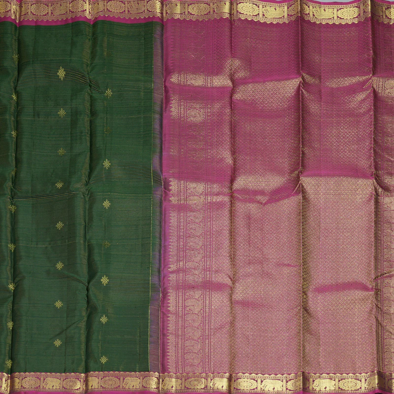 Hayagrivas Handloom Bottle Green Kanjivaram Silk Saree with Purple Border KBF412F10-2 - Image 4