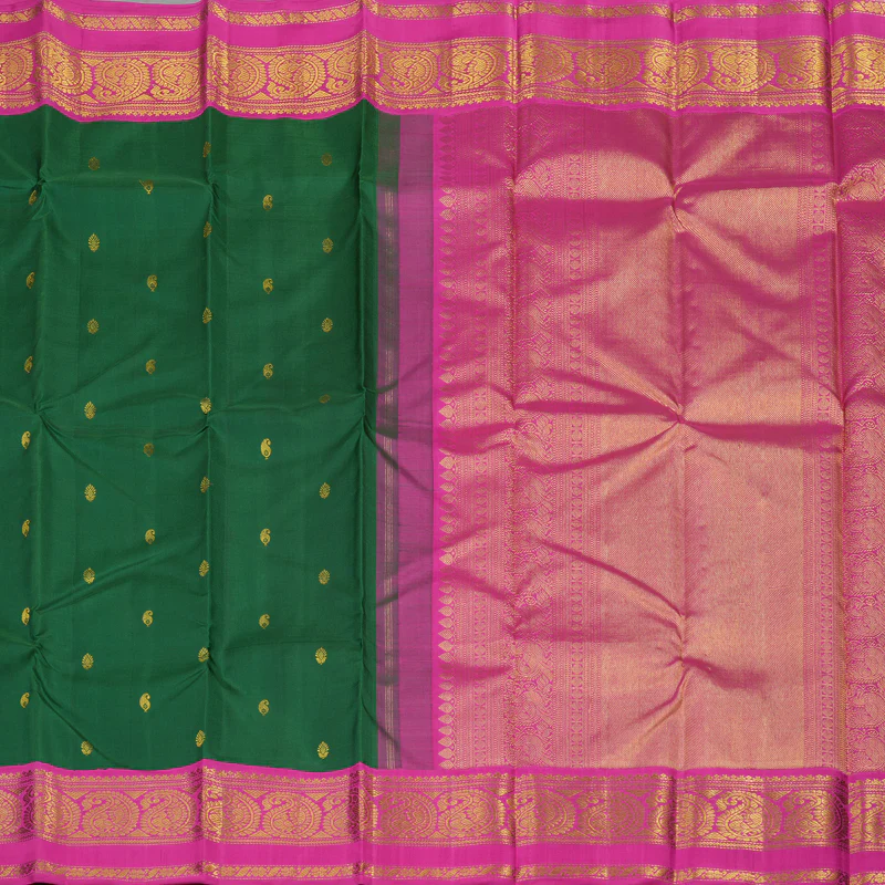 Hayagrivas Handloom Bottle Green Kanjivaram Silk Saree with Rani Pink Border KBD1561A2-2 - Image 5