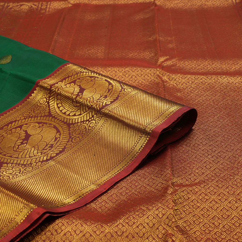 Hayagrivas Handloom Bottle Green Kanjivaram Silk Saree with Rust Orange Border KBE1697K7-1 - Image 4