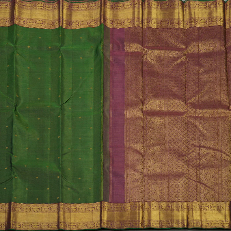 Hayagrivas Handloom Bottle Green Kanjivaram Silk Saree with Wine Purple Border KBE1401J2-1 - Image 6