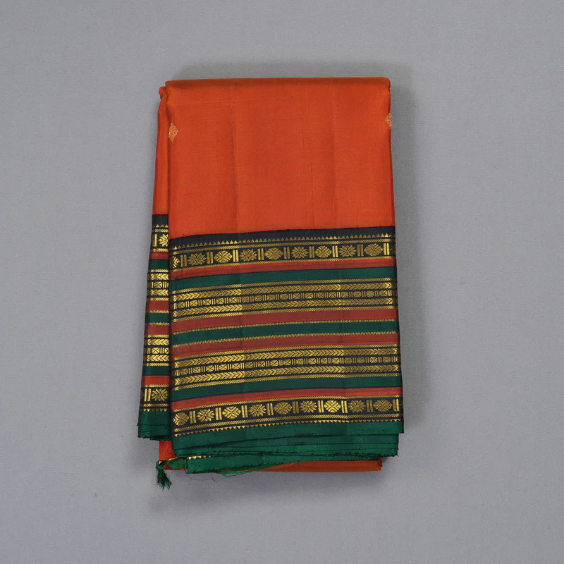 Hayagrivas Handloom Brick Orange Kanjivaram Silk Saree with Black Border KBF307E8-2 - Image 2