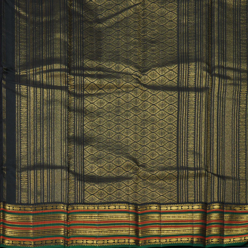 Hayagrivas Handloom Brick Orange Kanjivaram Silk Saree with Black Border KBF307E8-2 - Image 4