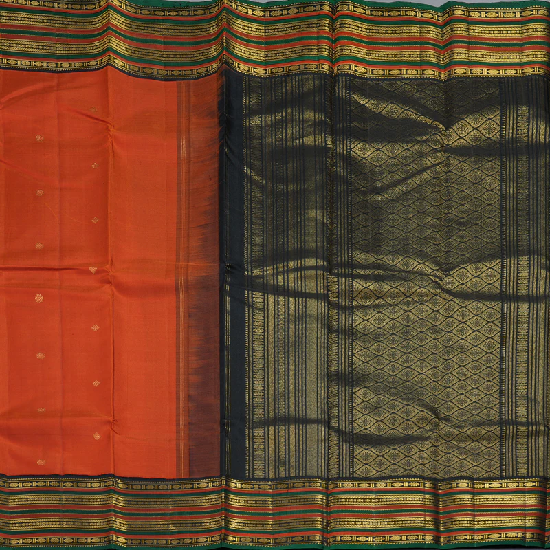 Hayagrivas Handloom Brick Orange Kanjivaram Silk Saree with Black Border KBF307E8-2 - Image 5