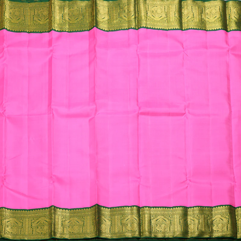 Hayagrivas Handloom Bright Pink Kanjivaram Silk Saree with Bottle Green Border KBF325E2-3 - Image 3