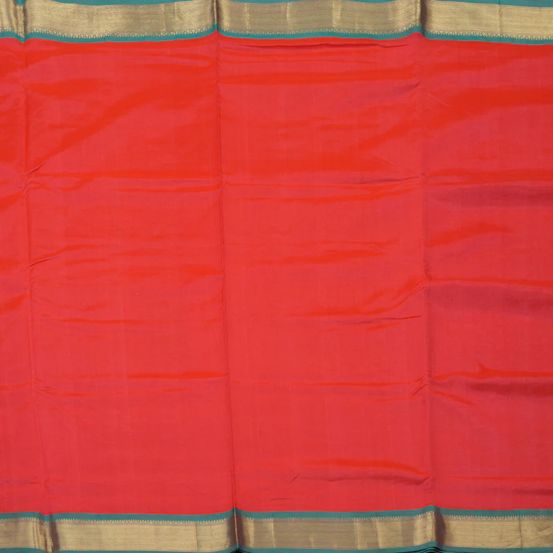 Hayagrivas Handloom Bright Pink Kanjivaram Ten Yards Silk Cotton Saree with Light Green Border KBD1971B1-1 - Image 3