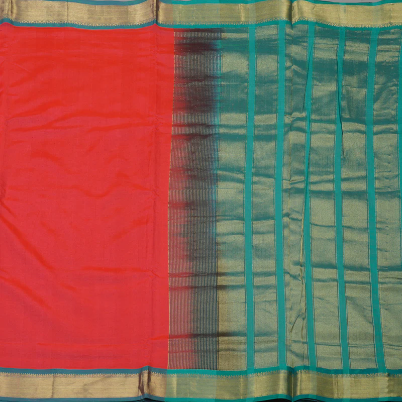 Hayagrivas Handloom Bright Pink Kanjivaram Ten Yards Silk Cotton Saree with Light Green Border KBD1971B1-1 - Image 4