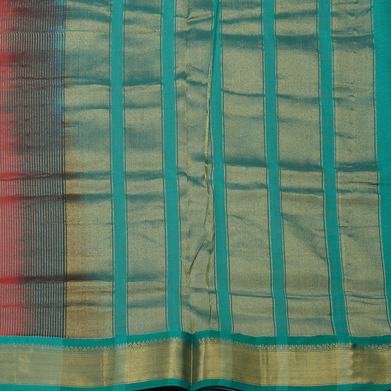 Hayagrivas Handloom Bright Pink Kanjivaram Ten Yards Silk Cotton Saree with Light Green Border KBD1971B1-1 - Image 5