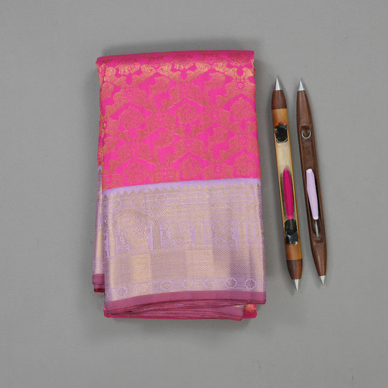 Hayagrivas Handloom Bright Rani Pink Kanjivaram Silk Saree with Lilac border KBE1868L4-1 - Image 2