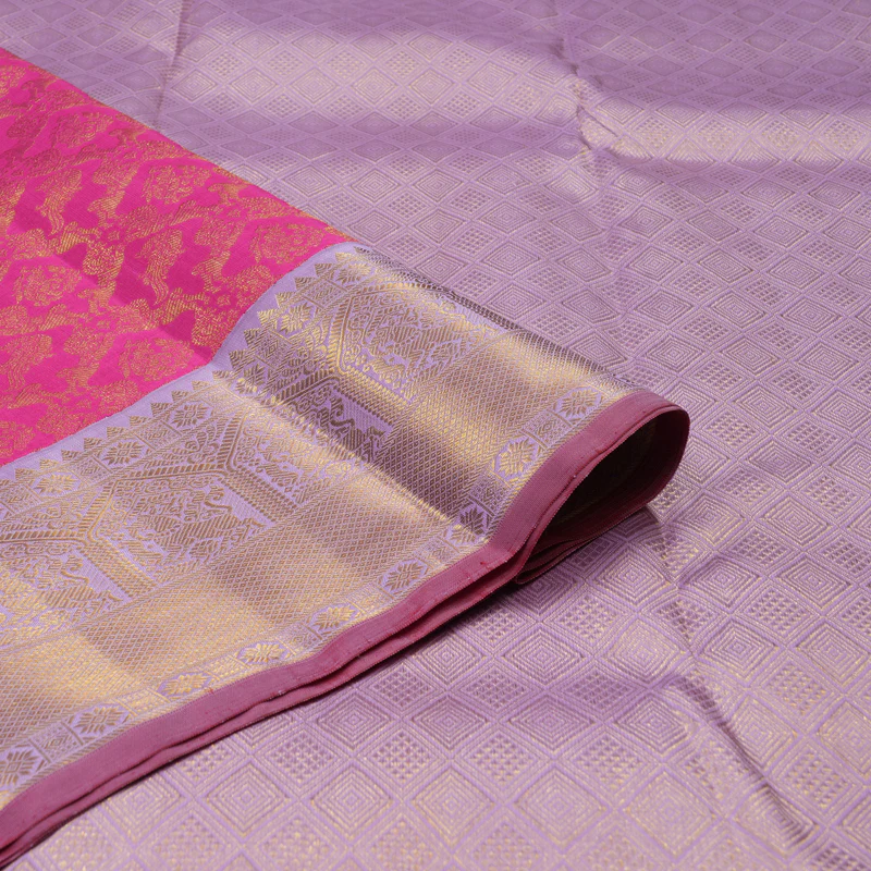 Hayagrivas Handloom Bright Rani Pink Kanjivaram Silk Saree with Lilac border KBE1868L4-1 - Image 3