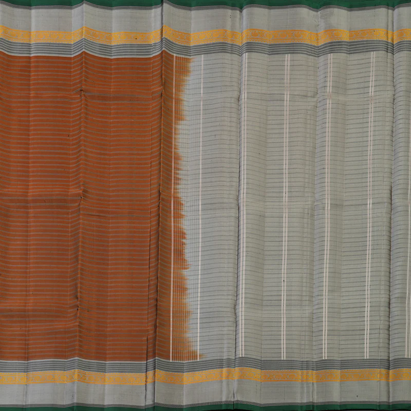 Hayagrivas Handloom Burnt Orange Kanjivaram Silk Saree with Silver Grey Border KBE2148A12-1 - Image 5