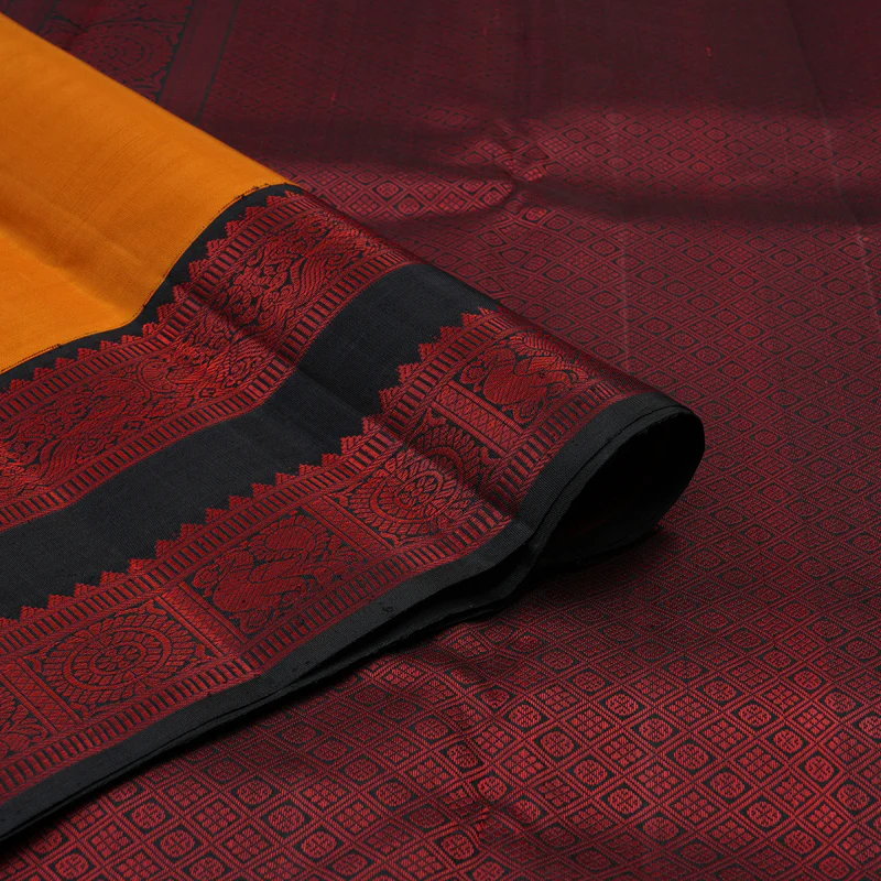 Hayagrivas Handloom Carrot Orange Kanjivaram Silk Saree with Black Border KBF133D2-1 - Image 3