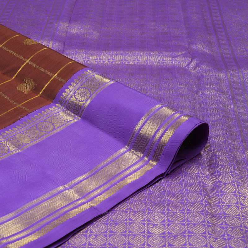Hayagrivas Handloom Chocolate Brown Kanjivaram Silk Saree with Ganga Jamuna border BE500-SBS  KBEL500C1-1 - Image 4