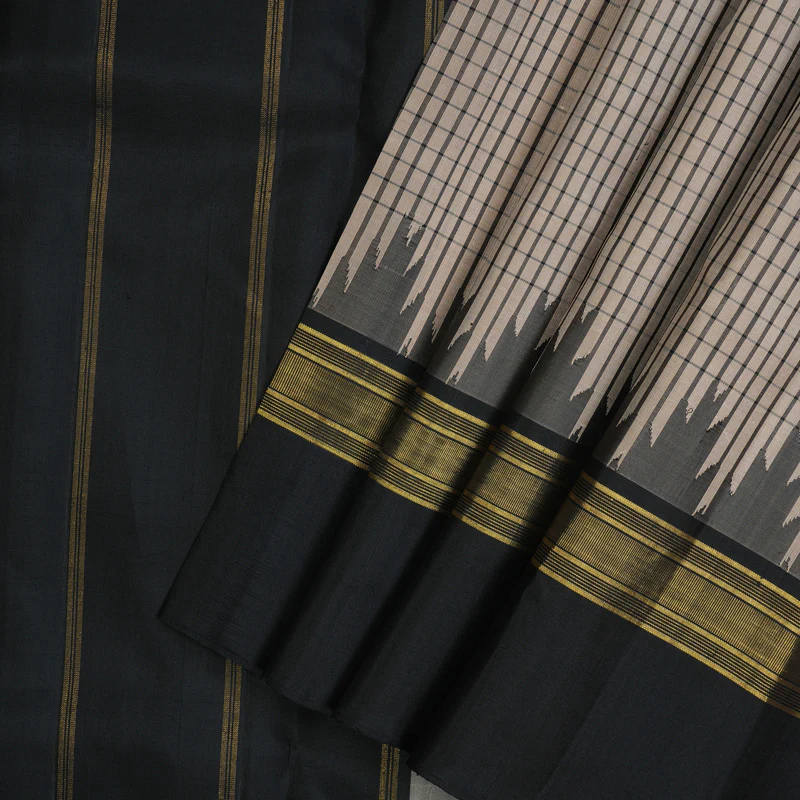Hayagrivas Handloom Cream Kanjivaram Silk Saree with Black Border KBE2148A8-4 - Image 4