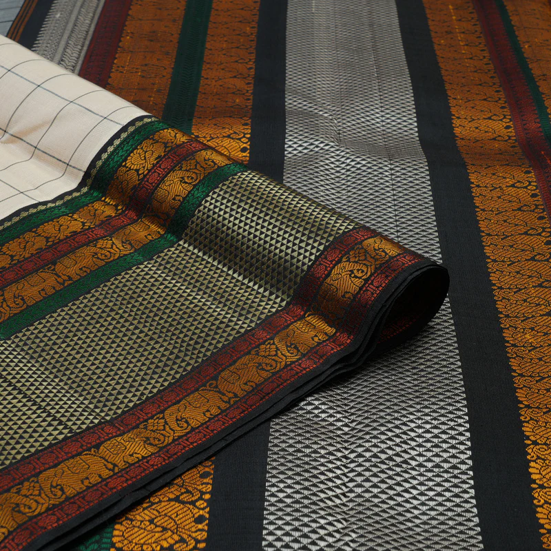 Hayagrivas Handloom Cream Kanjivaram Silk Saree with Black Border KBE2547C4-1 - Image 3