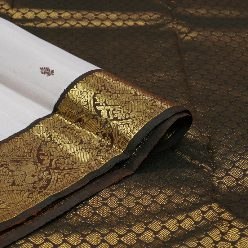 Hayagrivas Handloom Cream Kanjivaram Silk Saree with Chocolate Brown Border KBF151D13-4 - Image 6