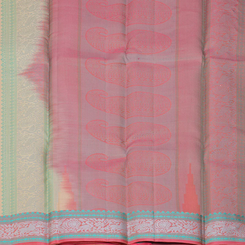 Hayagrivas Handloom Cream Kanjivaram Silk Saree with Peach Border KBF287E11-4 - Image 5