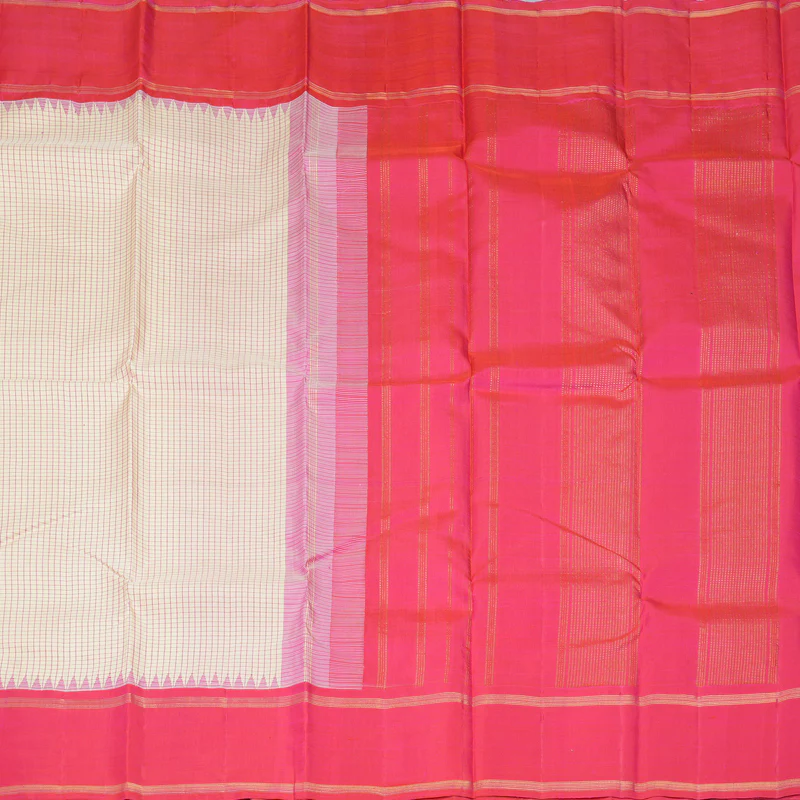 Hayagrivas Handloom Cream Kanjivaram Silk Saree with Pink Border KBF208E2-7 - Image 4