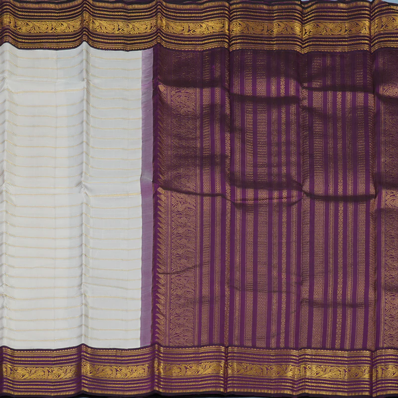 Hayagrivas Handloom Cream Kanjivaram Silk Saree with Purple Border KBE2194A19-1 - Image 5