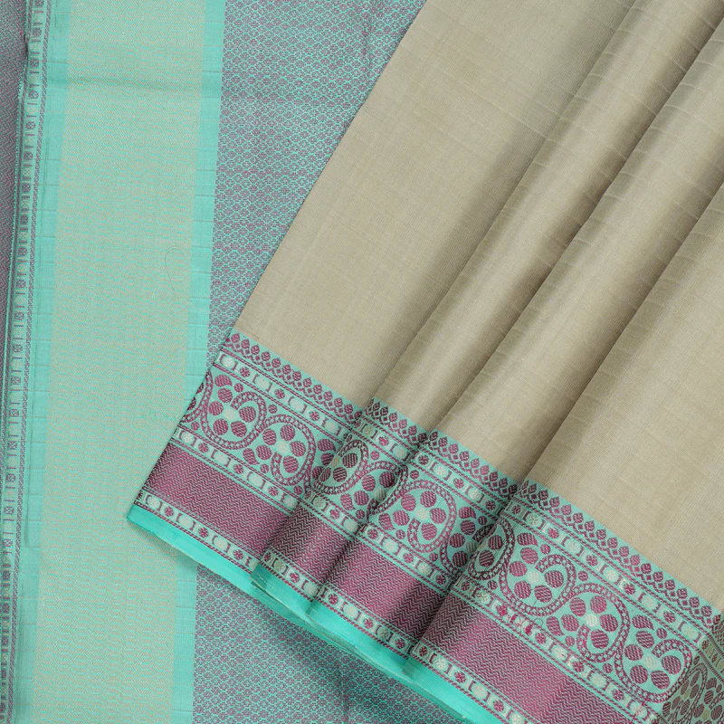 Hayagrivas Handloom Cream Kanjivaram Silk Saree with Sea Blue Border KBE2345B12-3 - Image 2