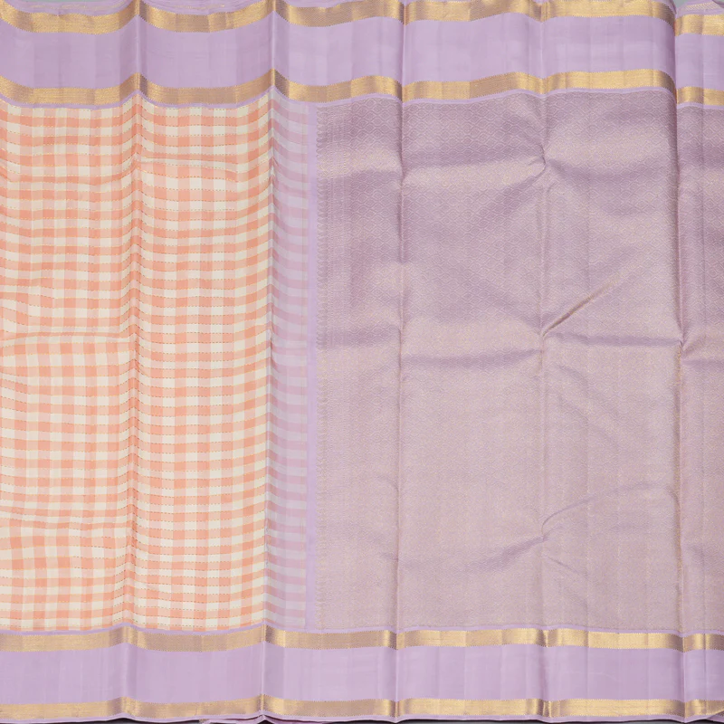 Hayagrivas Handloom Cream & Peach Checks Kanjivaram Silk Saree KBF155D3-1 - Image 5
