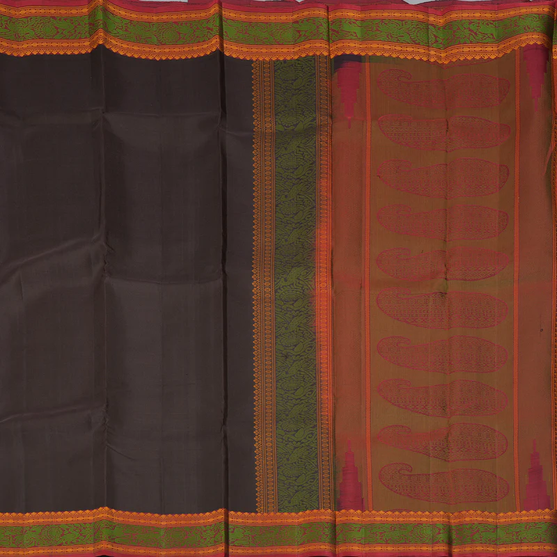 Hayagrivas Handloom Dark Chocolate Brown Kanjivaram Silk Saree with Maroon Border KBF287E11-1 - Image 4