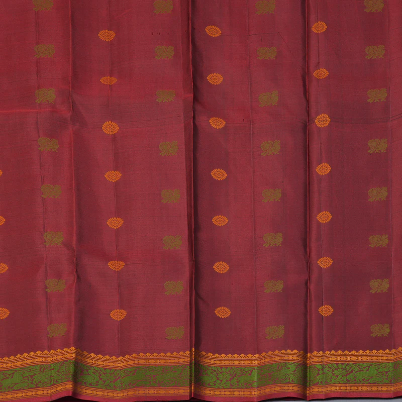 Hayagrivas Handloom Dark Chocolate Brown Kanjivaram Silk Saree with Maroon Border KBF287E11-1 - Image 6