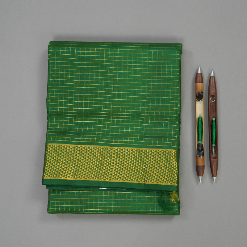 Hayagrivas Handloom Dark Green Kanjivaram Ten Yards Silk Saree KBE1255I2-1 - Image 2