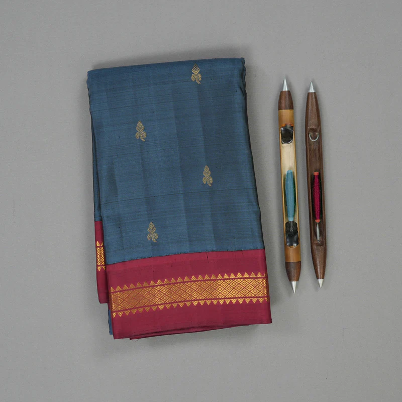 Hayagrivas Handloom Dark Grey Kanjivaram Silk Saree with Maroon border KBE1982L7-1 - Image 2
