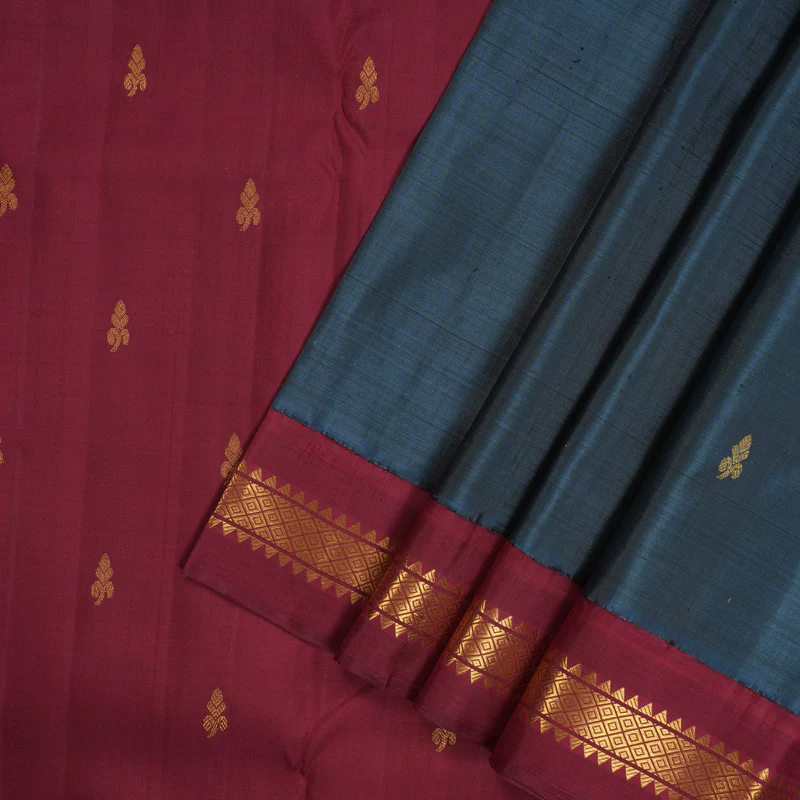 Hayagrivas Handloom Dark Grey Kanjivaram Silk Saree with Maroon border KBE1982L7-1 - Image 3