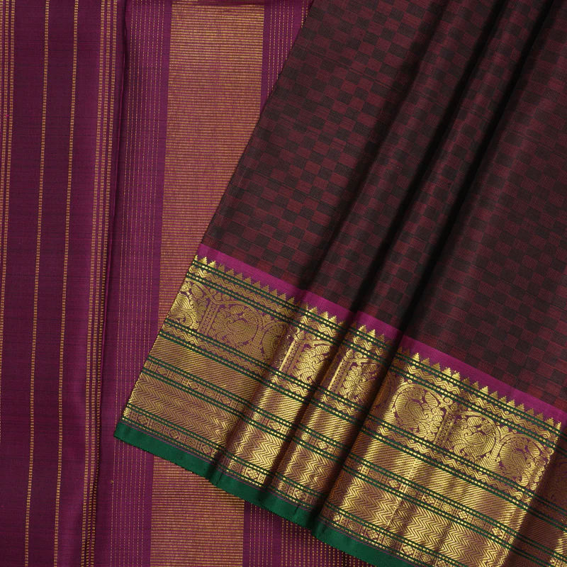 Hayagrivas Handloom Dark Maroon Kanjivaram Silk Saree with Wine Purple Border KBE2179A13-4 - Image 2