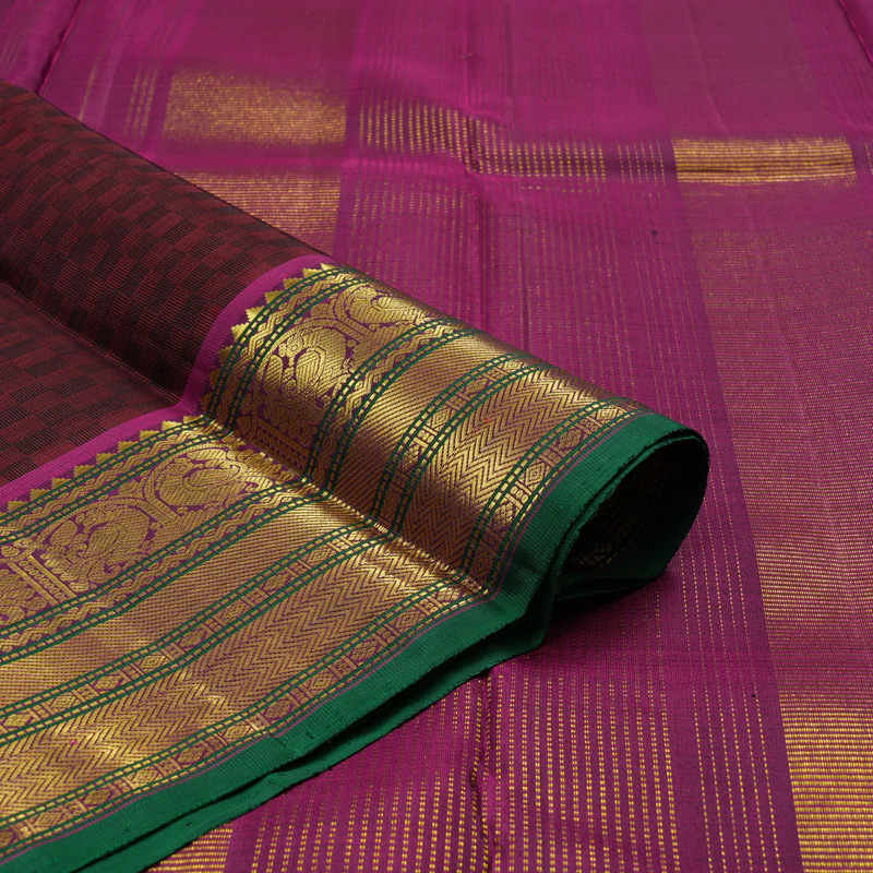 Hayagrivas Handloom Dark Maroon Kanjivaram Silk Saree with Wine Purple Border KBE2179A13-4 - Image 3