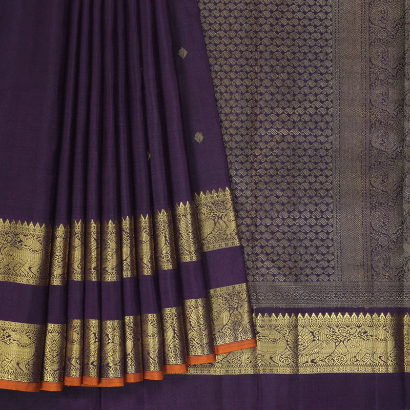 Hayagrivas Handloom Dark Purple Kanjivaram Silk Saree KBE2514C11-1