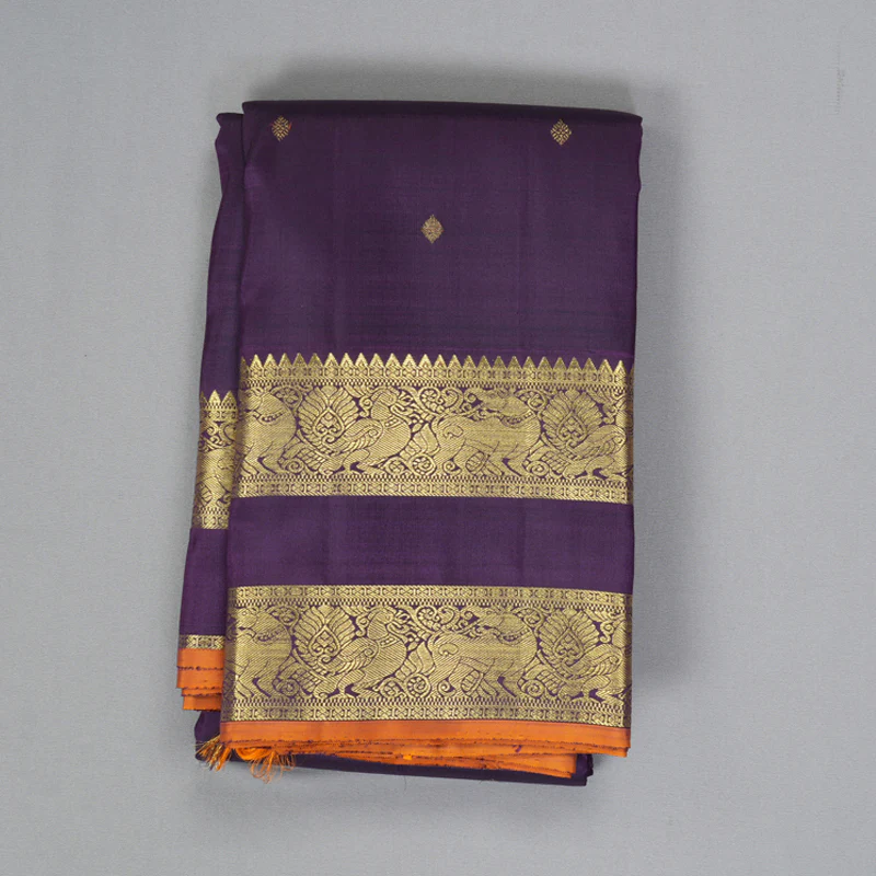 Hayagrivas Handloom Dark Purple Kanjivaram Silk Saree KBE2514C11-1 - Image 2